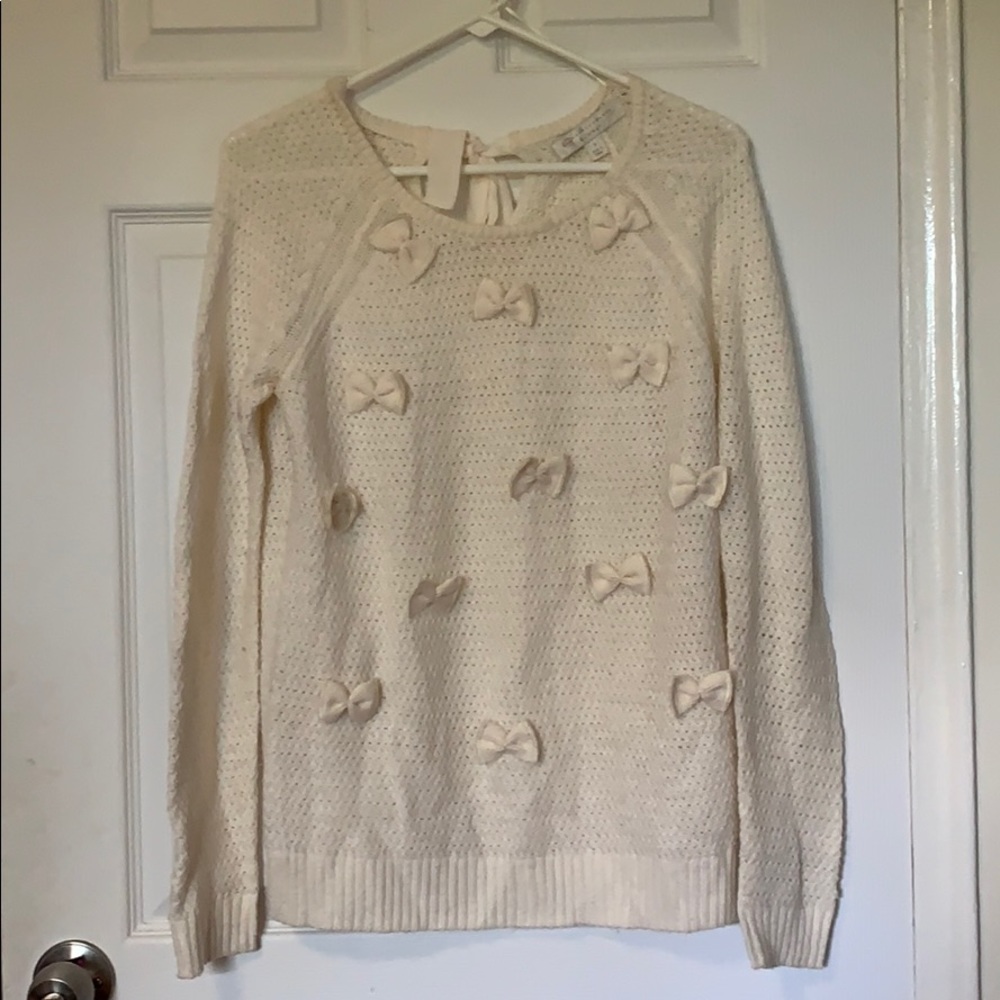 LC Lauren Conrad Runway Cream Bow Sweater Size S